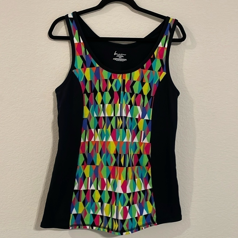 Lane Bryant Women's Tank Top 2X Black Colorful Geometric Stretch Cotton Workout